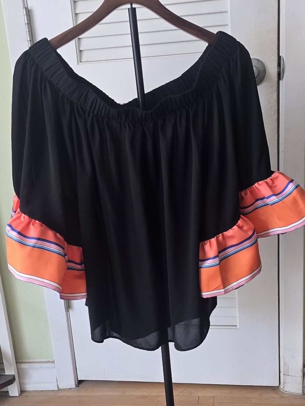 Soft Surroundings Boho Off-Shoulder Top with Flowy Resort Bell Sleeves  M